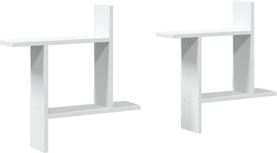 VidaXL Houten Plankjes Wandplanken Wandschappen 2 st 50x12x50 cm bewerkt hout wit Opslagoplossing Muurschrank Designplank