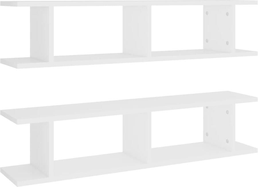 VidaXL Houten Plankjes Wandplanken Wandschappen 2 st 90x18x20 cm bewerkt hout wit Bergruimte Decoratief Rek Kastje
