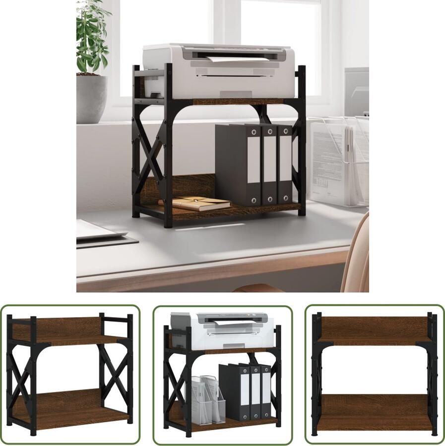 VidaXL Printerstandaard 2-laags 40x20x40 cm bewerkt hout bruineiken Printerstandaard Houten Printerstandaard Bruine Print Standaarad Bureaustandaard Kantooraccessoires
