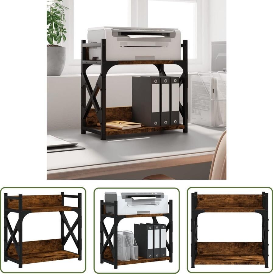 VidaXL Printerstandaard 2-laags 40x20x40 cm bewerkt hout gerookt eiken Printerstandaard Houten Printerstandaard Computeraccessoires Bureauspullen Printstation
