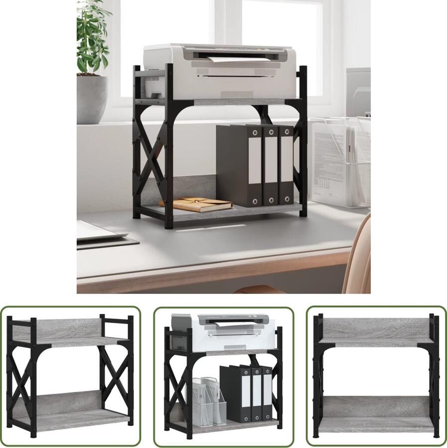 VidaXL Printerstandaard 2-laags 40x20x40 cm bewerkt hout grijs sonoma Printerstandaard Houten Printerstandaard Computeraccessoires Bureauspullen Werkkamer Organisatie