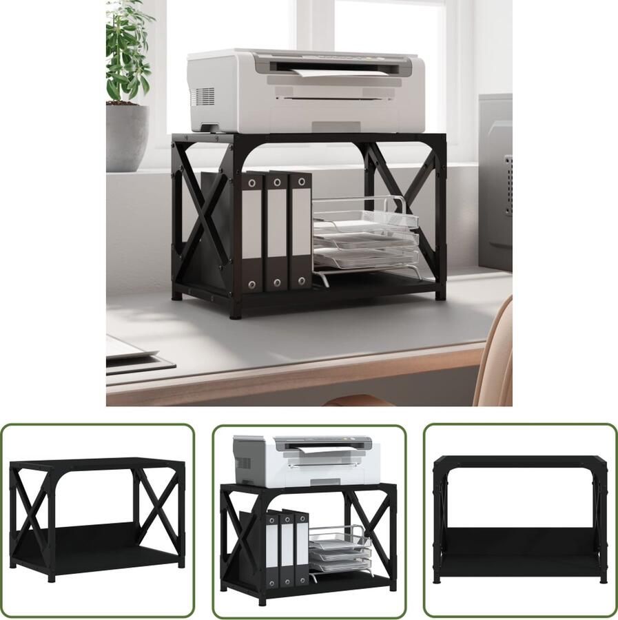 VidaXL Printerstandaard 2-laags 44x26x31 5 cm bewerkt hout zwart Printerstandaard Houten Printerstandaard Compacte Printerstandaard 2-laags Printerstandaard Bureau Organizer