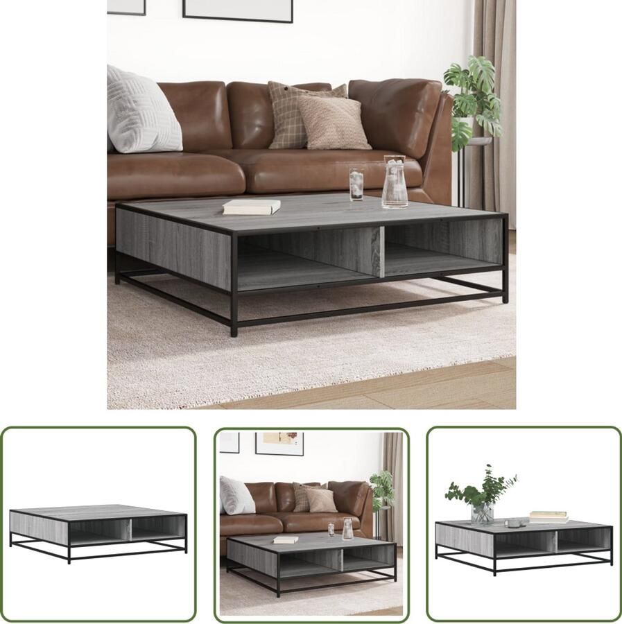 The Living Store Salontafel 100x100x30 cm bewerkt hout en metaal grijs sonoma Salontafel Houten Salontafel Metalen Salontafel Bijzettafel Tv Tafeltje