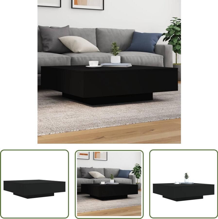 The Living Store Salontafel 100x100x31 cm bewerkt hout zwart Salontafel Houten Salontafel Zwarte Salontafel Bijzettafel Koffietafel