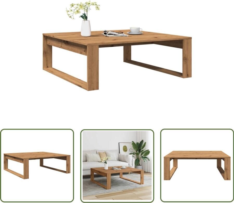 The Living Store Salontafel 100x100x35 cm bewerkt hout artisanaal eikenkleurig Salontafel Houten Salontafel Eiken Salontafel Trendy Salontafel Design Salontafel