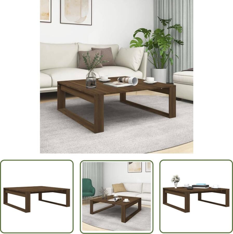 The Living Store Salontafel 100x100x35 cm bewerkt hout bruin eikenkleur Salontafel Houten Salontafel Bruine Eiken Salontafel Bruine Salontafel Design Salontafel - Foto 2
