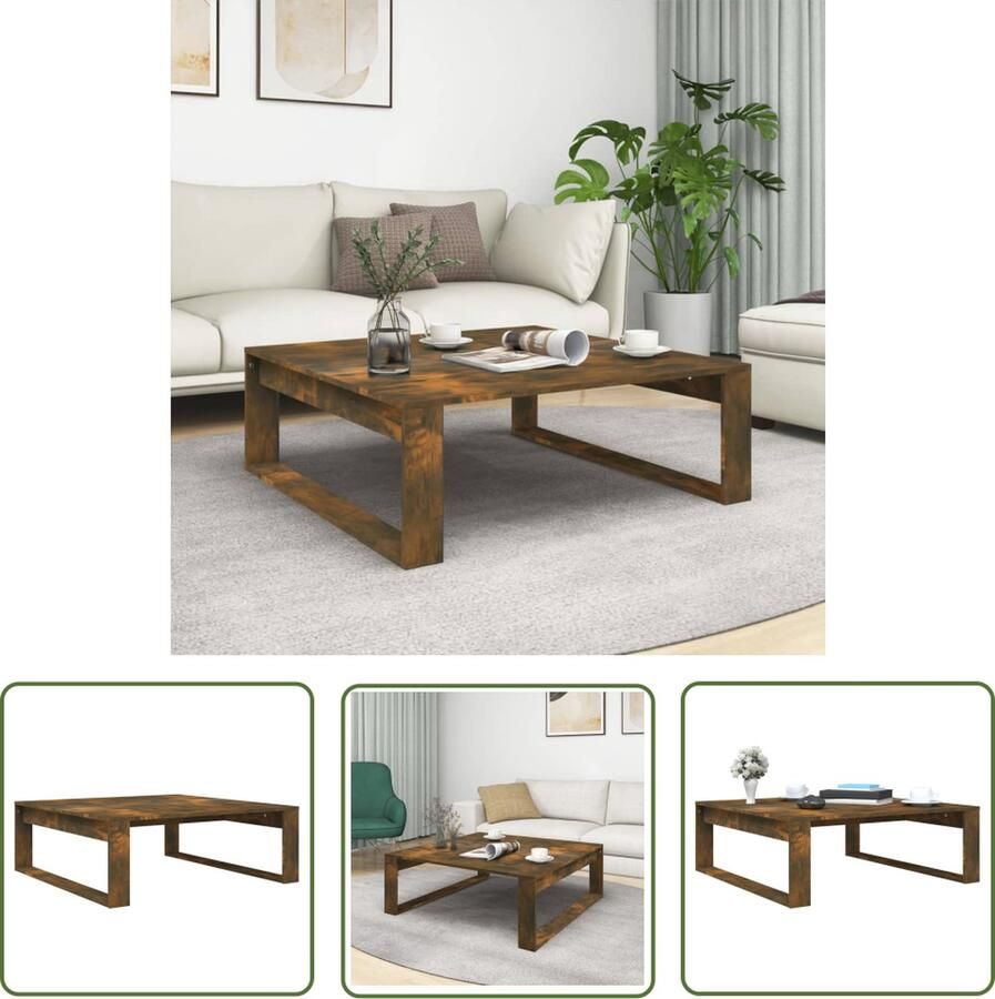 The Living Store Salontafel 100x100x35 cm bewerkt hout gerookt eikenkleurig Salontafel Houten Salontafel Bruine Salontafel Gerookte Eik Koffietafel - Foto 2