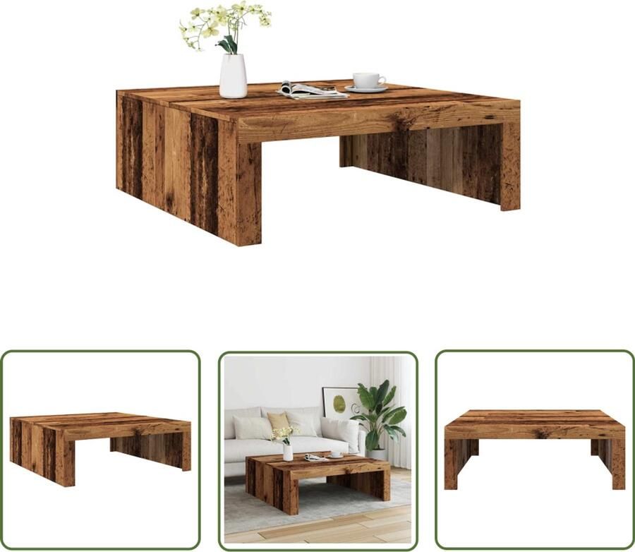 VidaXL Salontafel 100x100x35 cm bewerkt hout oude houtkleurig Salontafel Houten Salontafel Koffietafel Tv Tafel Vintage Salontafel