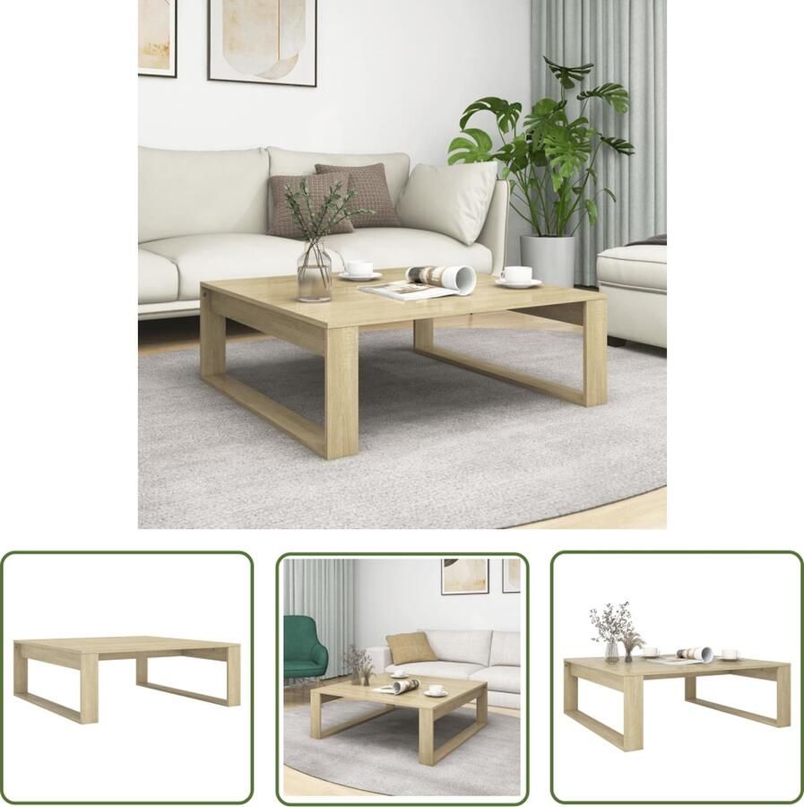 The Living Store Salontafel 100x100x35 cm bewerkt hout sonoma eikenkleurig Salontafel Houten Salontafel Sonomaplank Bruine Salontafel Koffietafel - Foto 2