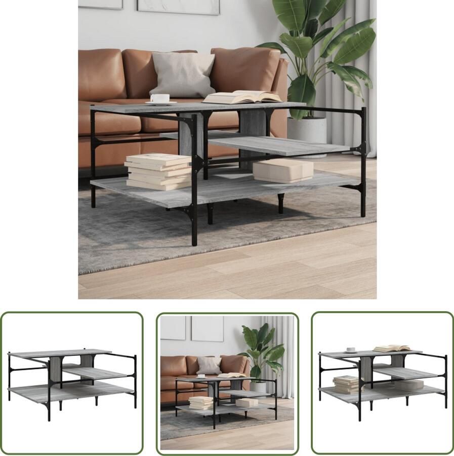 VidaXL Salontafel 100x100x48 5 cm bewerkt hout grijs sonoma Salontafel Houten Salontafel Grijze Salontafel Living Room Furniture Tv Stand