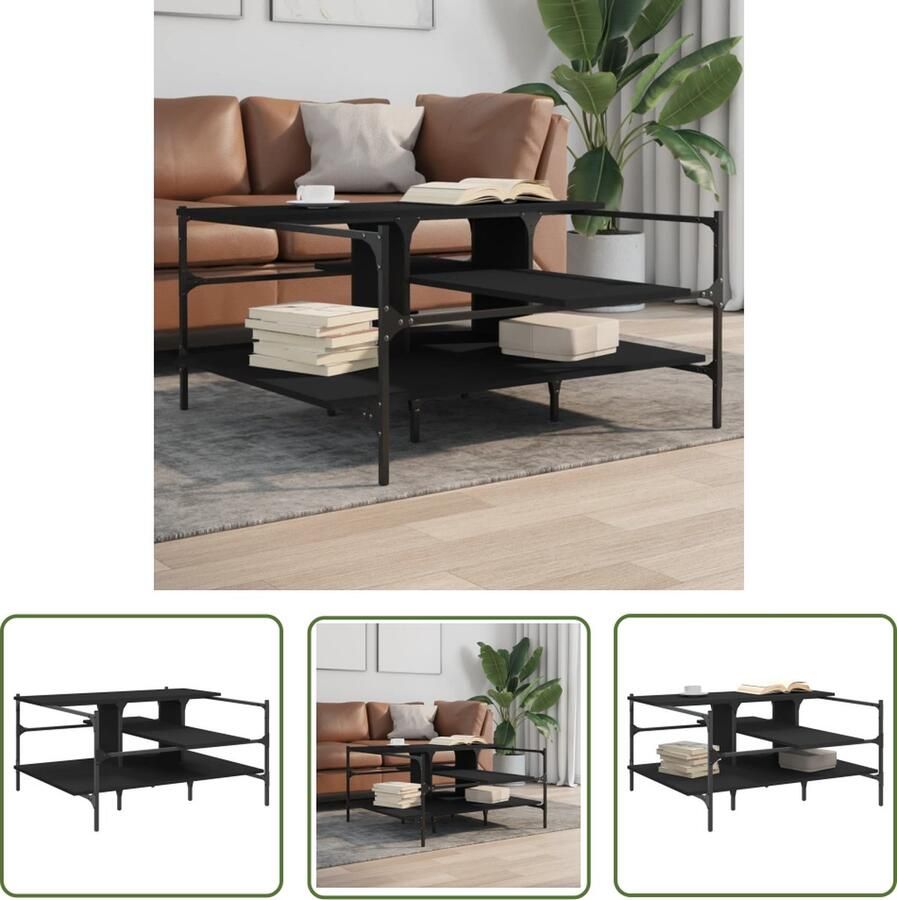 VidaXL Salontafel 100x100x48 5 cm bewerkt hout zwart Salontafel Houten Salontafel Zwarte Salontafel Moderne Salontafel Industriële Salontafel