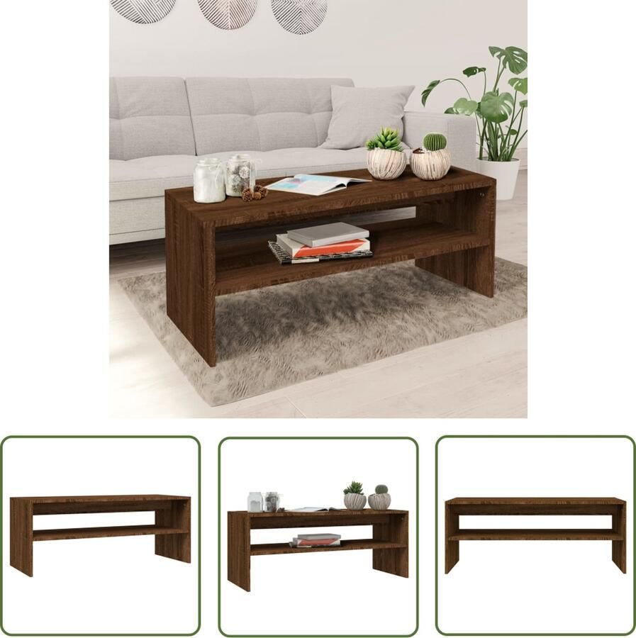 VidaXL Houten Salontafel 100x40x40 cm bewerkt hout bruin eikenkleur Bruine Salontafel Bijzettafel Eikenhouten Salontafel - Foto 2
