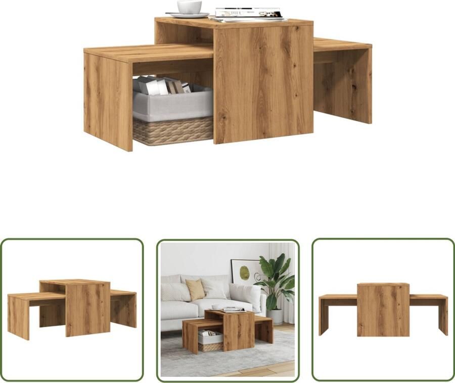The Living Store Salontafel 100x48x40 cm bewerkt hout artisanaal eikenkleurig Salontafel Houten Salontafel Bijzettafel Multifunctionele Tafel Opslagmogelijkheden