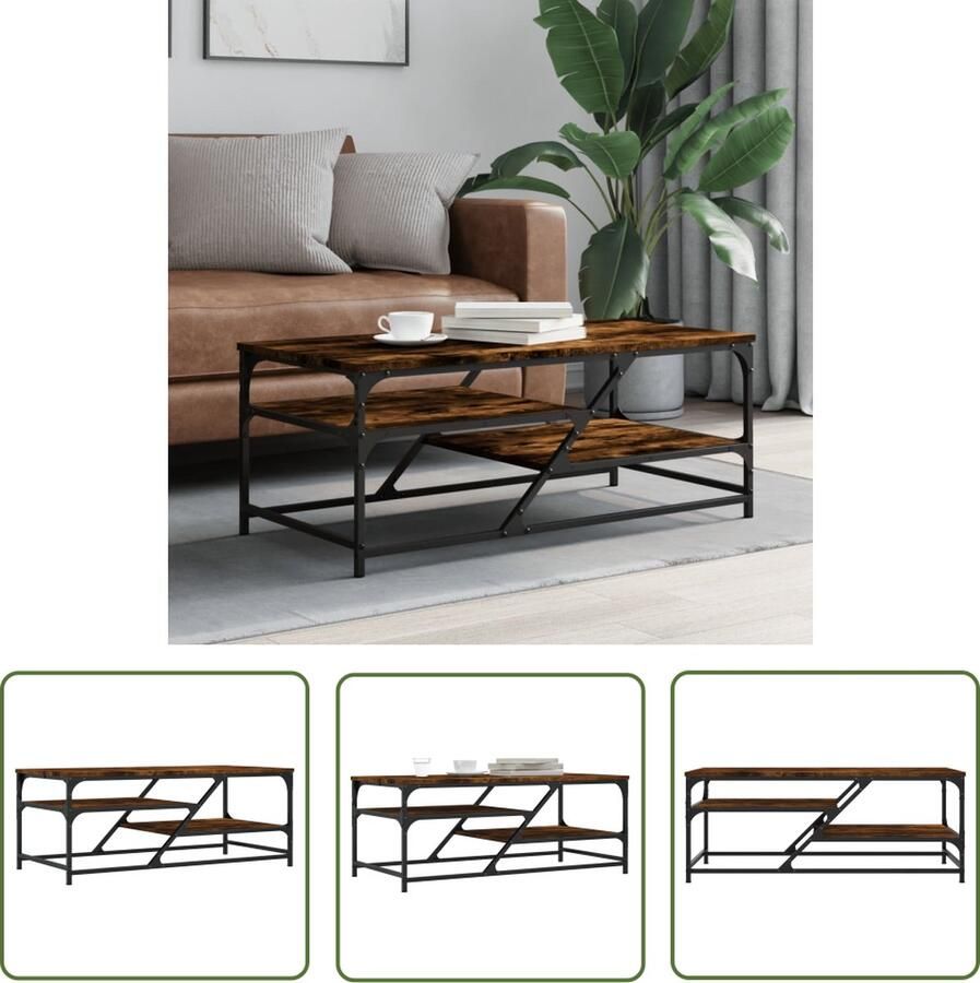 The Living Store Salontafel 100x49x40 cm bewerkt hout gerookt eikenkleurig Salontafel Houten Salontafel Bewerkt Hout Salontafeltje Eikenhouten Salontafel