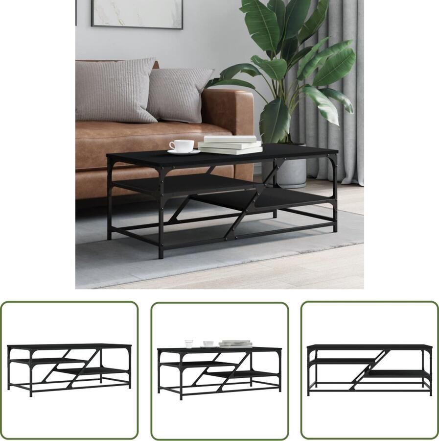 The Living Store Salontafel Trendy Zwart 100 x 49 x 40 cm Duurzaam bewerkt hout en metaal Salontafel Houten Salontafel Zwarte Salontafel Trendige Salontafel Modern