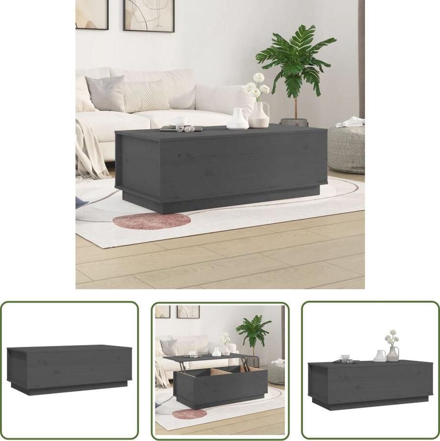 The Living Store Salontafel Grenenhout Lift-top Opbergruimte Stabiel frame Grijs 100x50x35cm Salontafel Houten Salontafel Grenenhout Salontafel Lift Top Tafel Opbergruimte - Foto 2