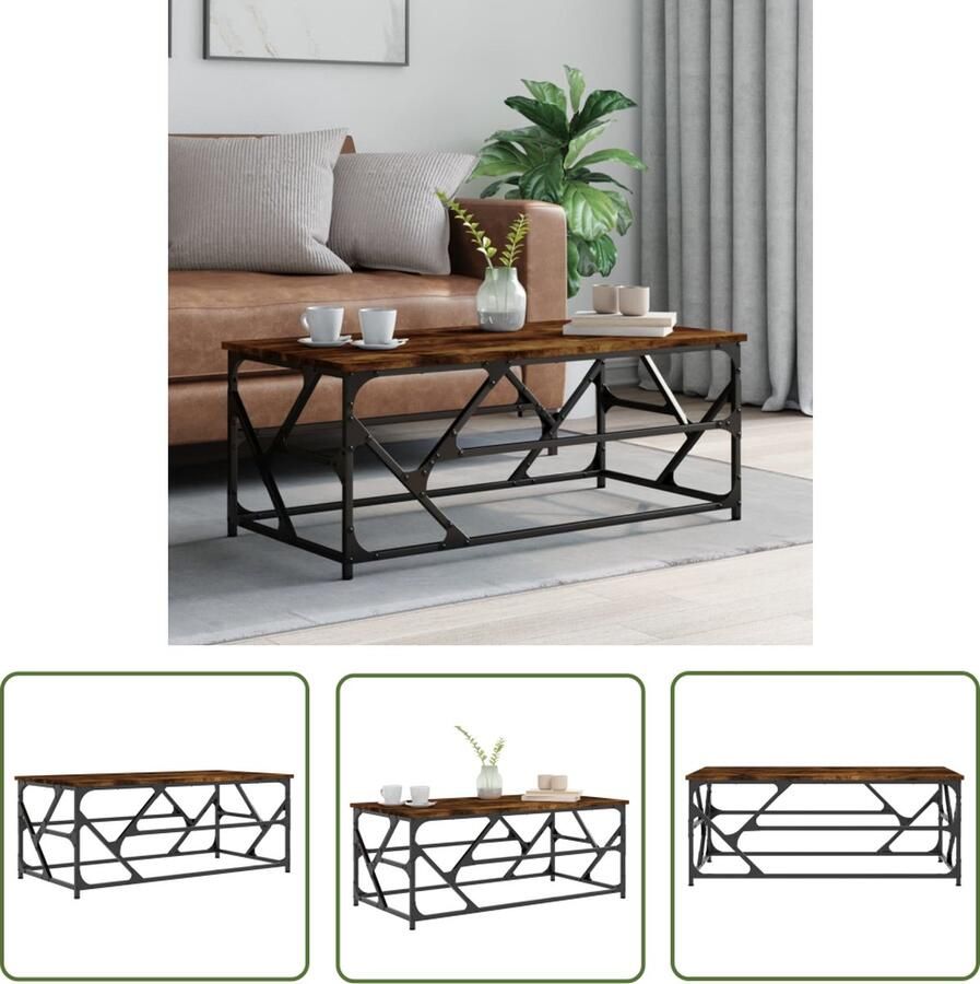 The Living Store Salontafel Gerookt Eiken 100 x 50 x 40 cm Duurzaam Hout en Metaal Salontafel Houten Salontafel Gerookte Eiken Salontafel Design Living Room Furniture