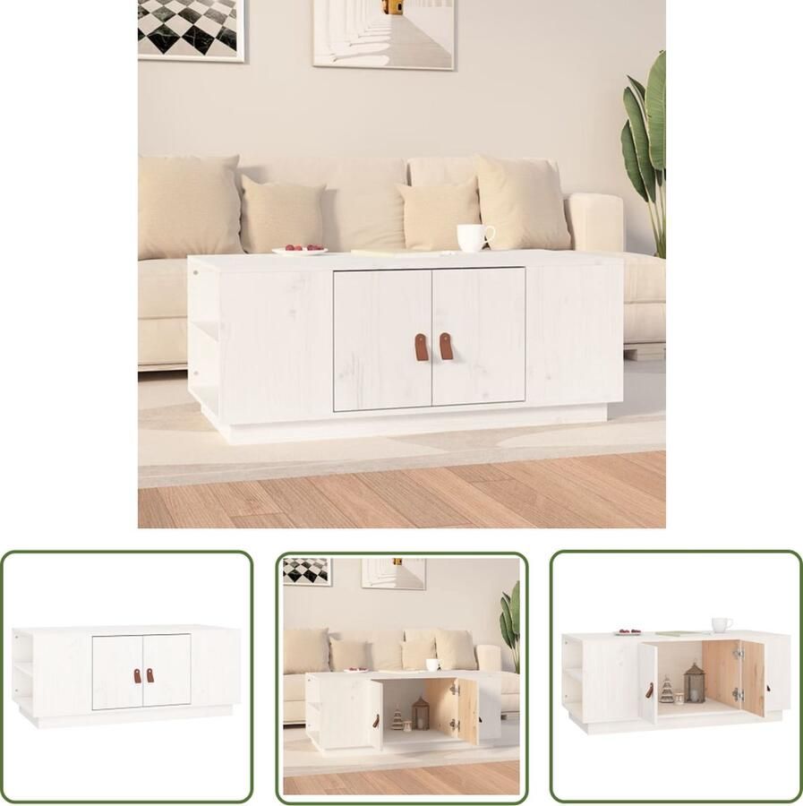 The Living Store Salontafel 100x50x41 cm massief grenenhout wit Salontafel Houten Salontafel Grenenhouten Salontafel Witte Salontafel Met Opbergvak - Foto 2
