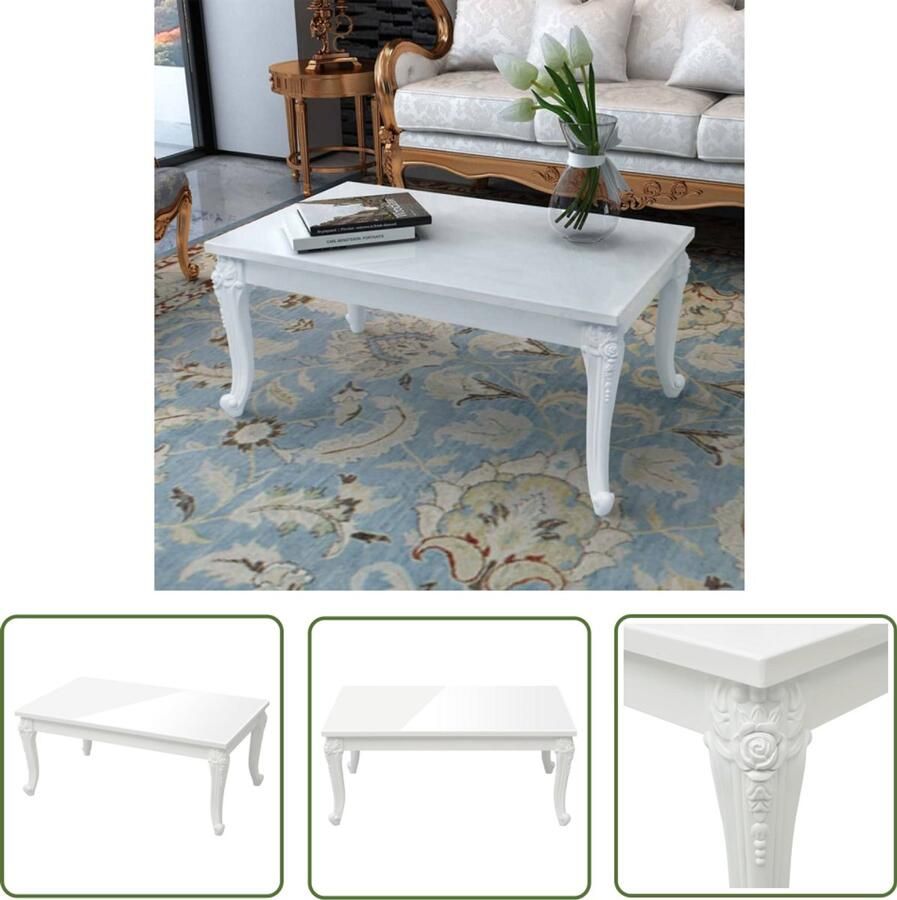 VidaXL Salontafel 100x50x42 cm bewerkt hout hoogglans wit Salontafel Houten Salontafel Hoogglans Wit Salontafel Modern Living Room Furniture