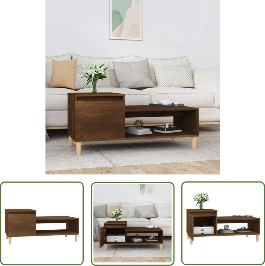 The Living Store Salontafel Bruineiken 100 x 50 x 45 cm (L x B x H) Duurzaam materiaal Salontafel Houten Salontafel Bruin Meubilair Bruine Eik Tv Tafeltje - Foto 2
