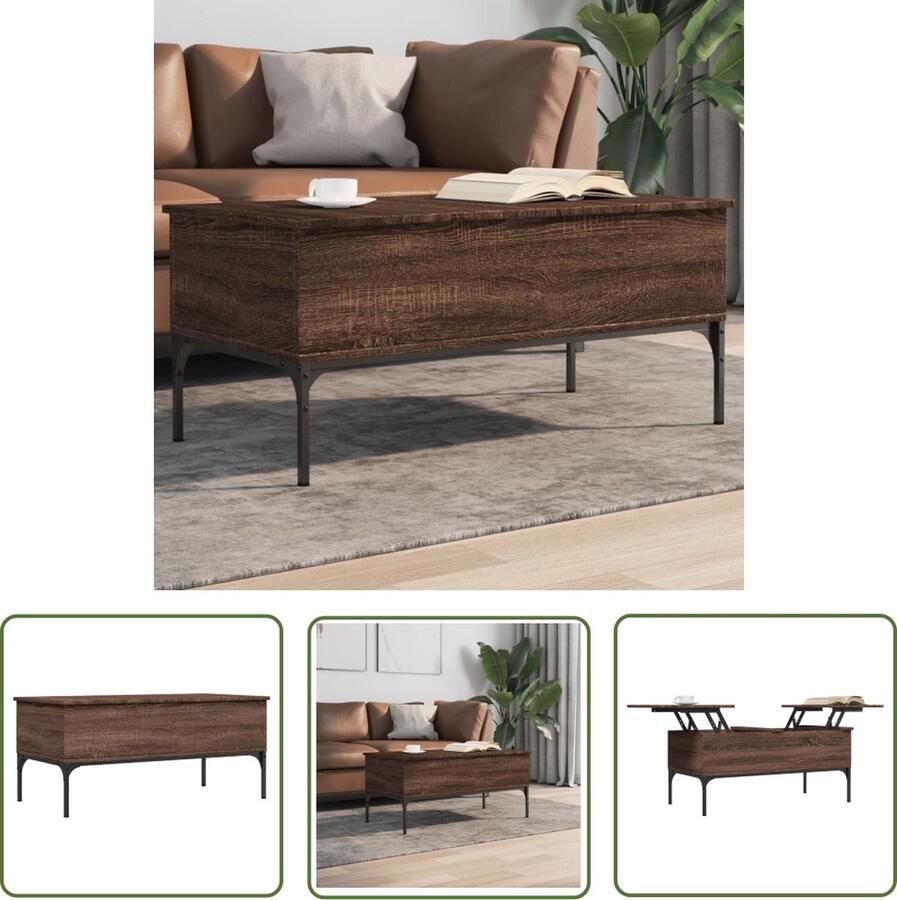 VidaXL Salontafel 100x50x45 cm bewerkt hout en metaal bruin eikenkleur Salontafel Houten Salontafel Bruine Eiken Salontafel Metalen Salontafel Living Room Furniture