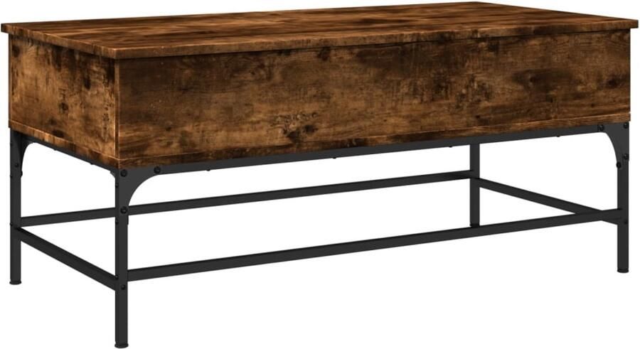 The Living Store Salontafel 100x50x45 cm bewerkt hout en metaal gerookt eiken Salontafel Koffietafel Houten Salontafel Metalen Salontafel Tv Tafels