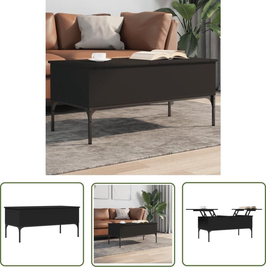 VidaXL Salontafel 100x50x45 cm bewerkt hout en metaal zwart Salontafel Houten Salontafel Zwarte Salontafel Design Salontafel Living Room Furniture