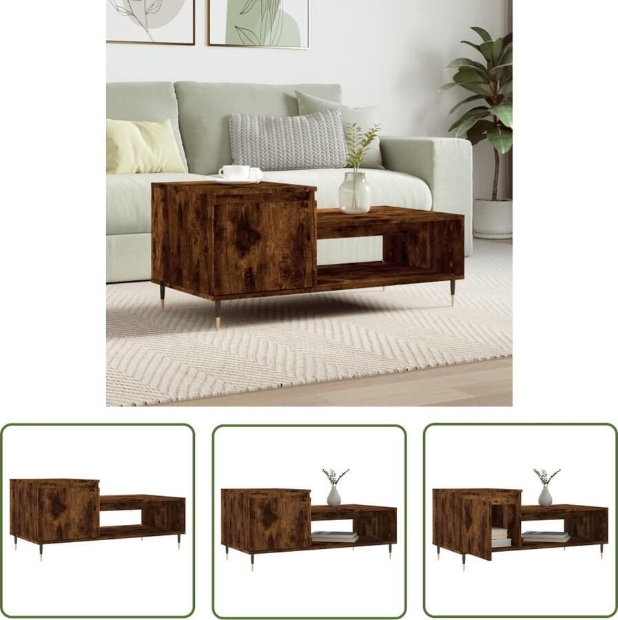 The Living Store Salontafel Smoked Oak Bewerkt hout en metaal 100 x 50 x 45 cm Duurzaam materiaal Salontafel Houten Salontafel Bijzettafel Tv Tafeltje Stoere Salontafel