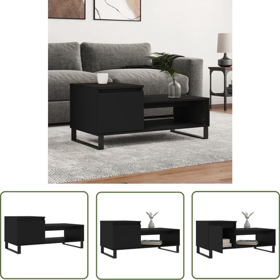 The Living Store Salontafel s Bewerkt Hout 100 x 50 x 45 cm Metalen Poten Zwart Salontafel Houten Salontafel Zwarte Salontafel Met Lade Tv Tafeltje