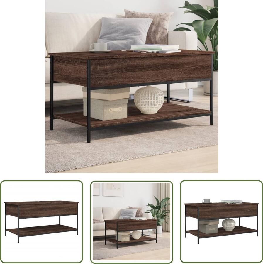 VidaXL Salontafel 100x50x50 cm bewerkt hout en metaal bruineikenkleur Salontafel Houten Salontafel Bruine Salontafel Industrieel Salontafel Living Room Furniture