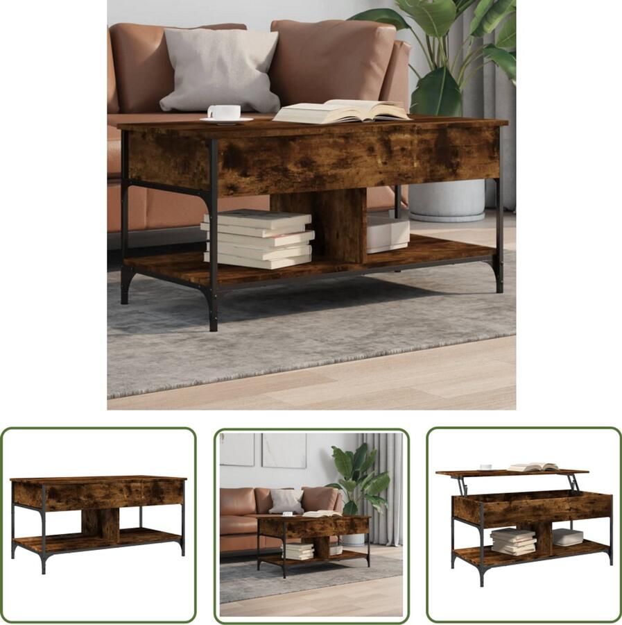 VidaXL Salontafel 100x50x50 cm bewerkt hout en metaal gerookt eiken Salontafel Houten Salontafel Metalen Salontafel Lift Top Tafel Tv Tafeltje