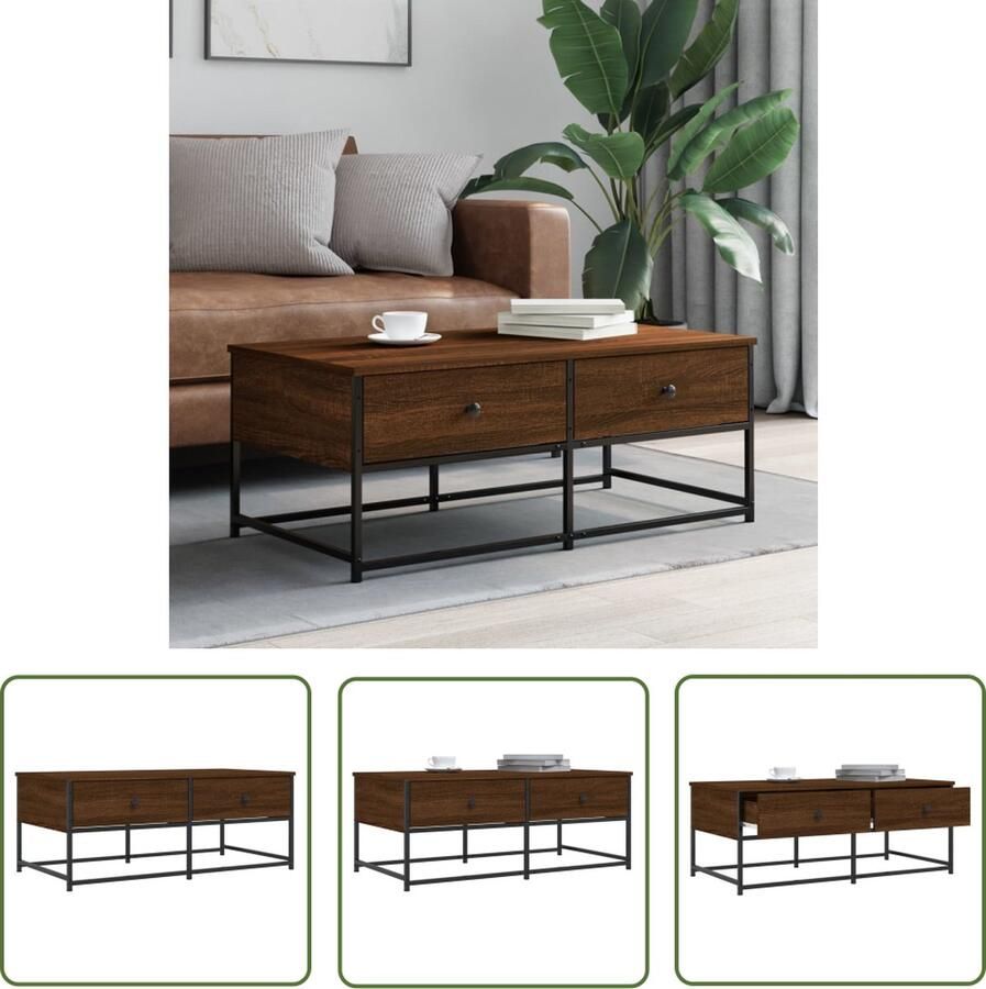 VidaXL Salontafel 100x51x40 cm bewerkt hout bruin eikenkleur Salontafel Houten Salontafel Bruine Salontafel Eikenhouten Salontafel Livingroom Furniture