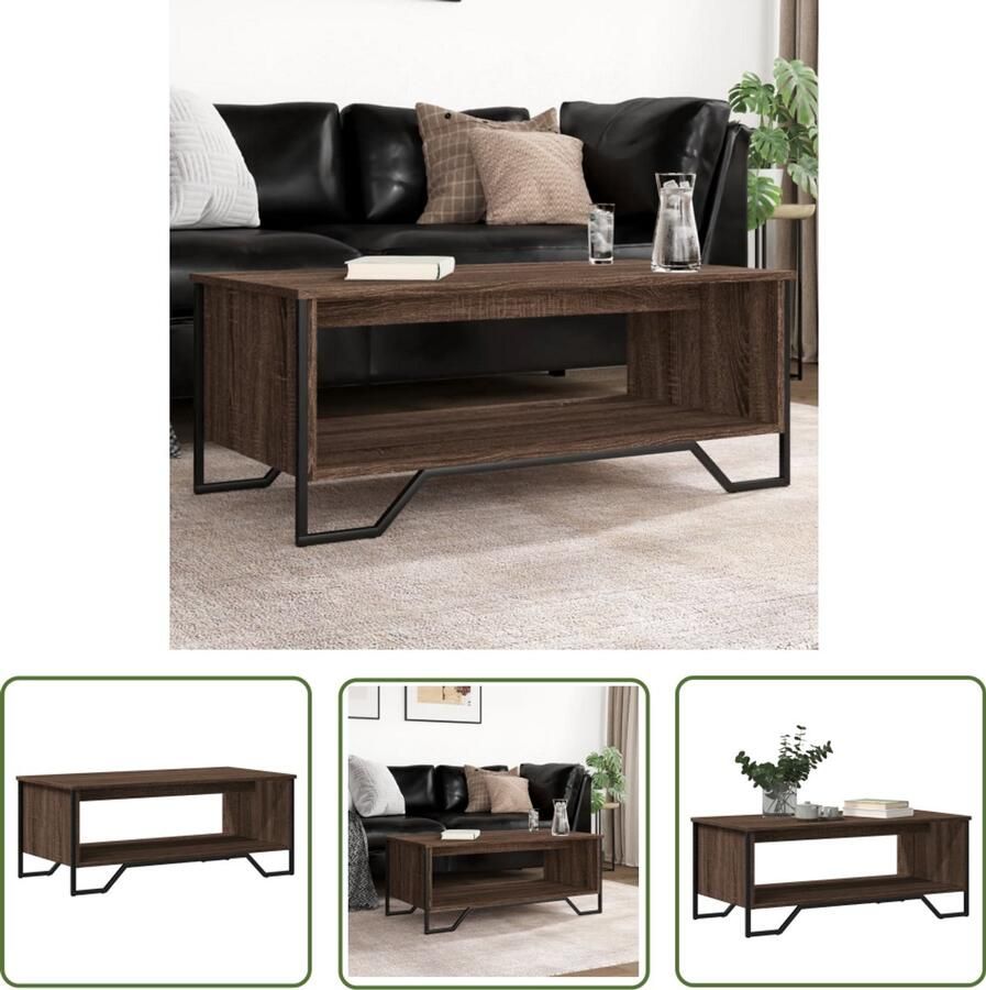 The Living Store Salontafel 100x51x40 cm bewerkt hout bruin eikenkleur Salontafel Bijzettafel Houten Tafel Bruine Tafel Eiken Kleur