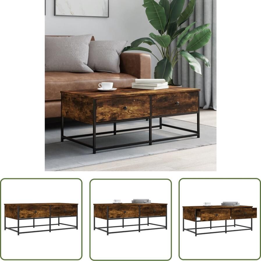The Living Store Salontafel Gerookt eiken 100 x 51 x 40 cm Verstelbare poten Salontafel Houten Salontafel Salontafeltje Livingroom Furniture Koffietafel