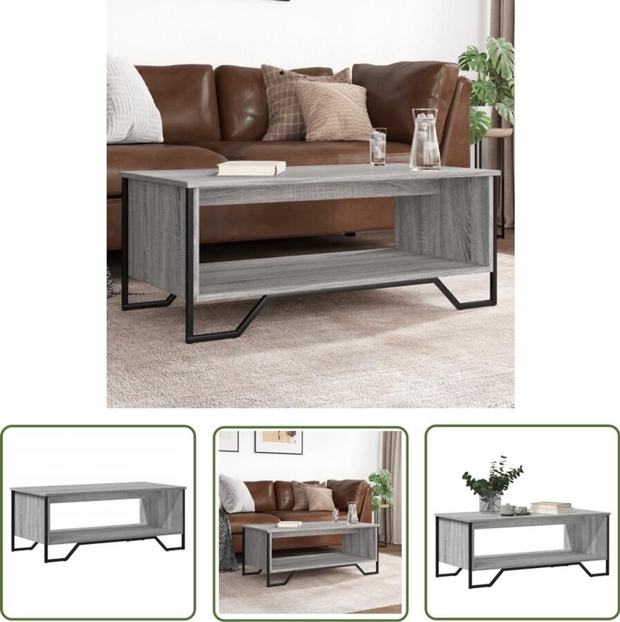 The Living Store Salontafel 100x51x40 cm bewerkt hout grijs sonoma Salontafel Moderne Salontafel Houten Salontafel Grijze Salontafel Tv Tafeltje