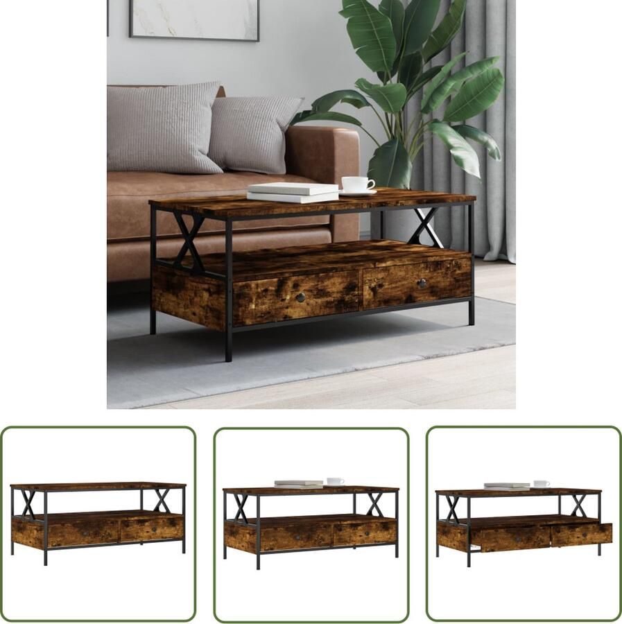 The Living Store Salontafel Gerookt eiken 100 x 51 x 45 cm Durable hout metaal Salontafel Houten Salontafel Salontafeltje Tv Tafeltje Living Room Furniture
