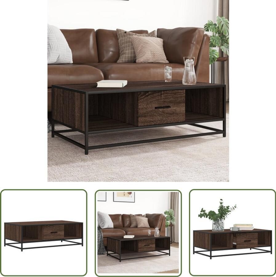 VidaXL Houten Salontafel 100x57x35 cm bewerkt hout en metaal bruin eikenkleur Bijzettafel Tv Tafeltje Living Room Furniture