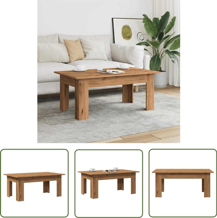 The Living Store Salontafel 100x60x42 cm bewerkt hout artisanaal eikenkleur Salontafel Houten Salontafel Bijzettafel Eikenhouten Salontafel Lage Tafel