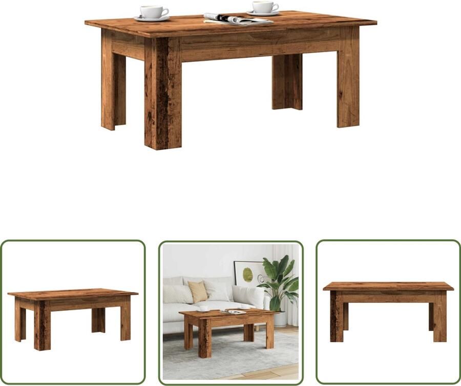 The Living Store Salontafel 100x60x42 cm bewerkt hout oud houtkleurig Salontafel Houten Salontafel Bijzettafel Woonkamer Meubels Coffeetable