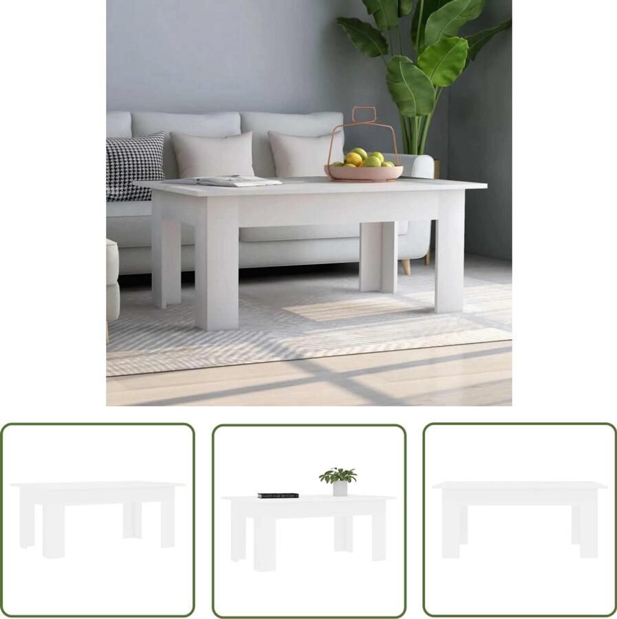 The Living Store Salontafel 100 x 60 x 42 cm Verfijnd vakmanschap Salontafel Houten Salontafel Wit Salontafel Moderne Salontafel Livingroom Meubilair - Foto 2