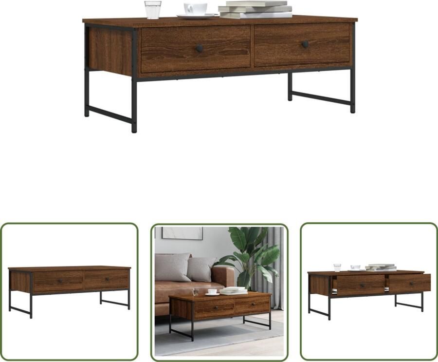 VidaXL Salontafel 101x49x39 5 cm bewerkt hout bruin eikenkleur Salontafel Houten Salontafel Bruine Salontafel Design Salontafel Living Room Furniture
