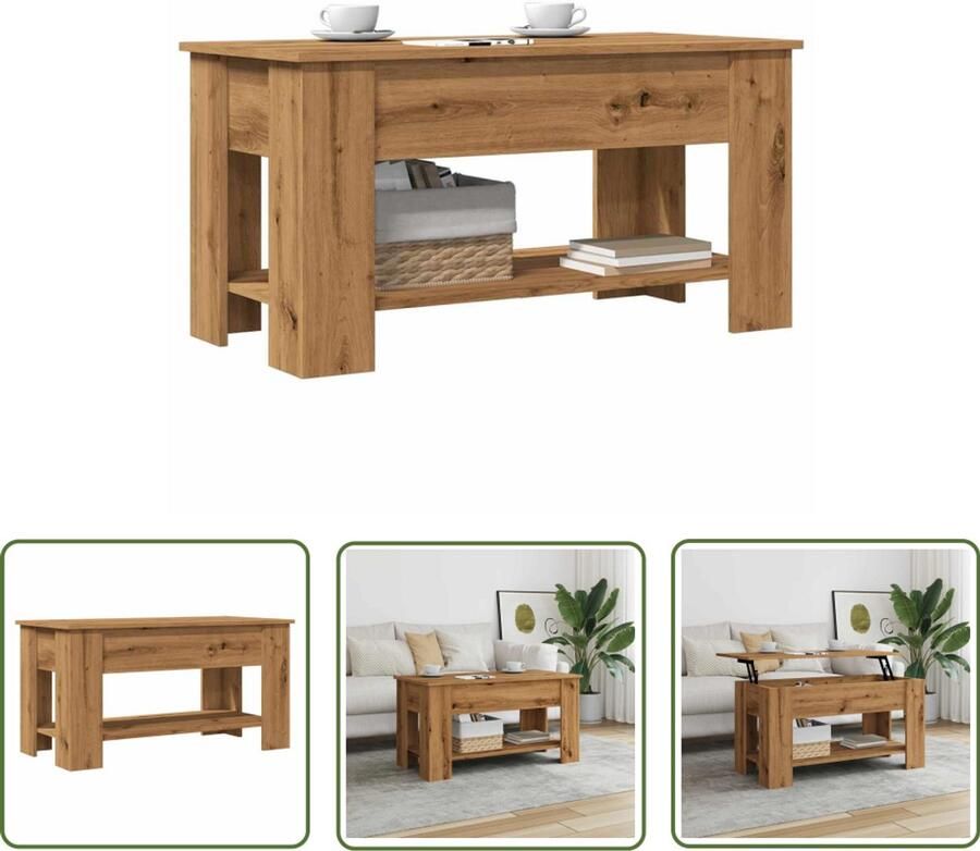 VidaXL Salontafel 101x49x52 cm bewerkt hout artisanaal eikenkleur Salontafel Houten Salontafel Eiken Salontafel Multifunctionele Salontafel Opbergtafel