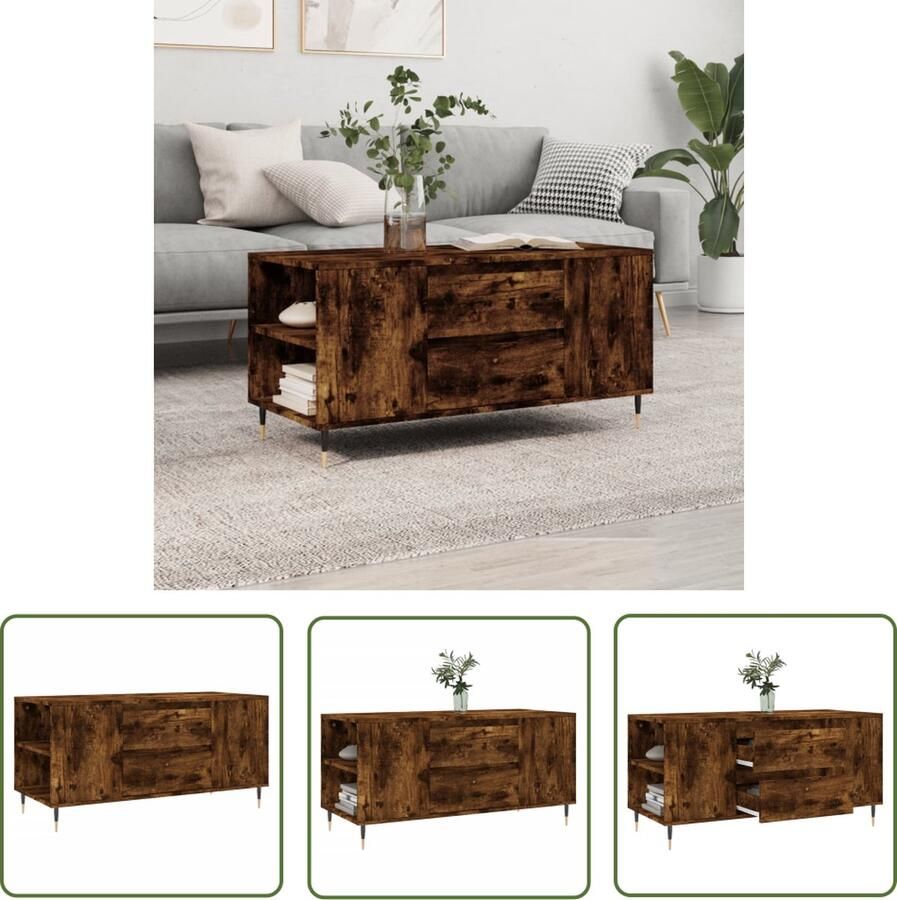 The Living Store Salontafel Gerookt Eiken 102 x 44.5 x 50 cm Ruime opbergruimte Salontafel Houten Salontafel Gerookte Eiken Salontafel Met Lade Salontafel Met Opbergvakken