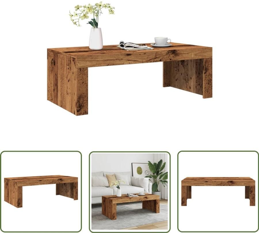 The Living Store Salontafel 102x50x35 cm bewerkt hout oude houtkleurig Salontafel Houten Salontafel Vintage Salontafel Moderne Salontafel Tv Tafels