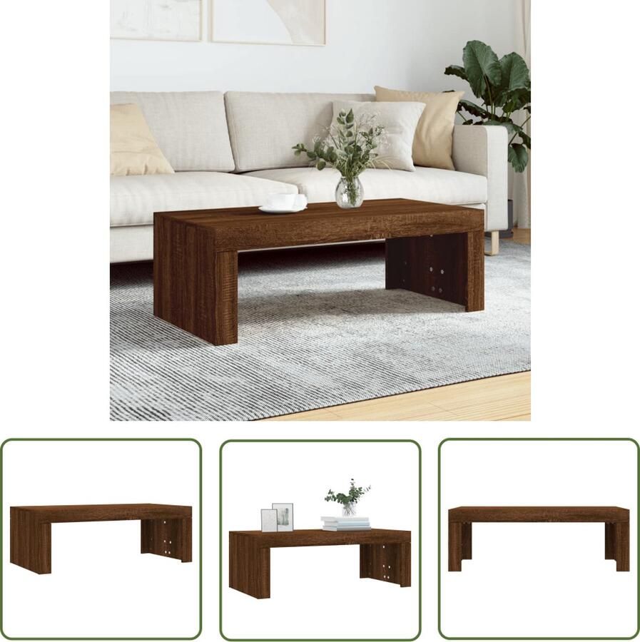 The Living Store Salontafel Bruineiken Bewerkt Hout 102 x 50 x 36 cm Modern design Salontafel Houten Salontafel Bruine Salontafel Moderne Salontafel Bijzettafel