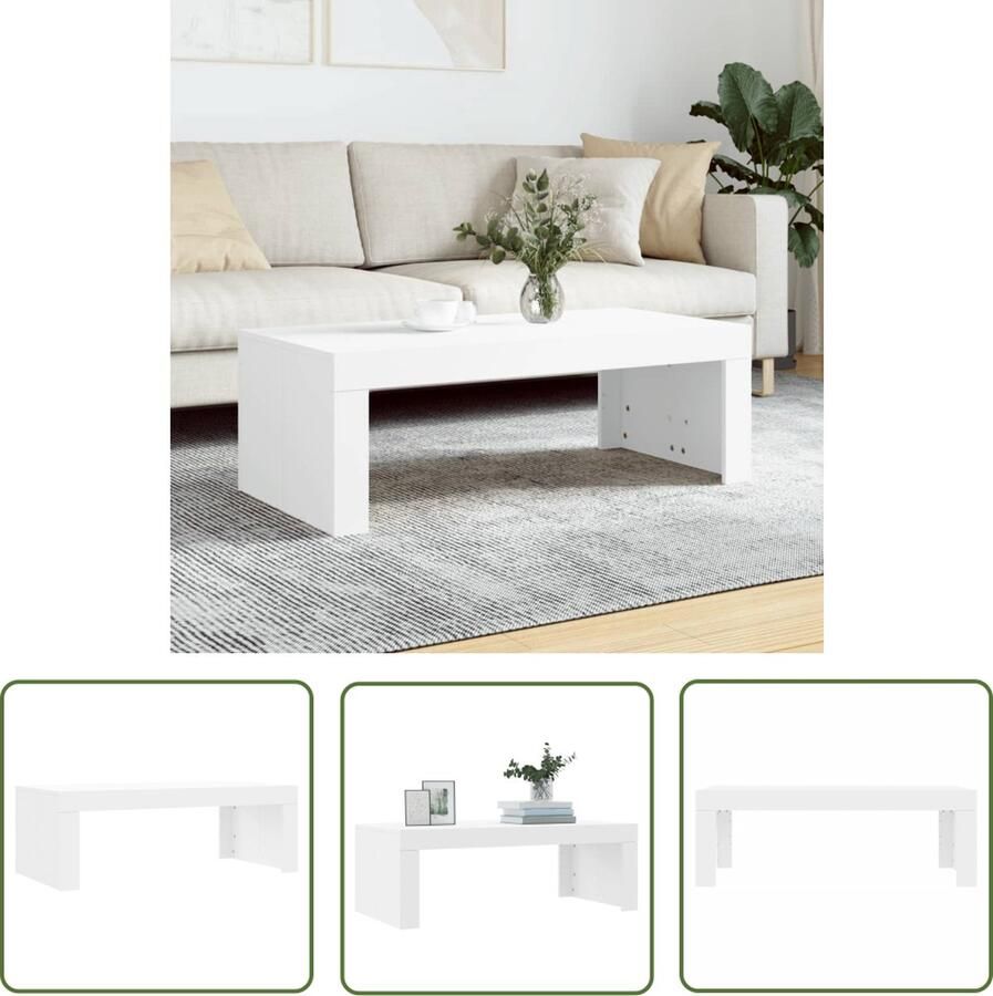 The Living Store Salontafel Wit Bewerkt Hout 102x50x36 cm Strak design Salontafel Houten Salontafel Wit Meubilair Moderne Salontafel Bijzettafel