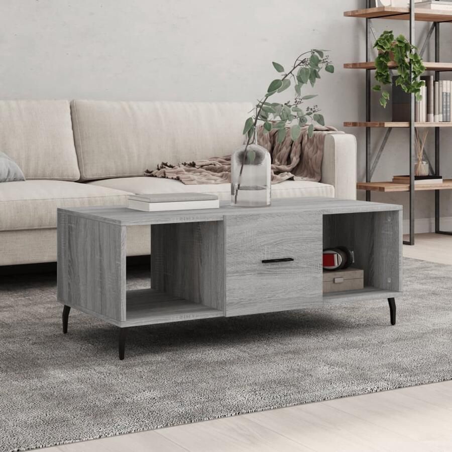 The Living Store Salontafel Grijs Sonoma Eiken 102 x 50 x 40 cm Met 3 Vakken Stevig Tafelblad Praktische Deur en IJzeren Poten Salontafel Houten Salontafel Grijze Salontafel Met Lade Salontafel Met Opbergvak