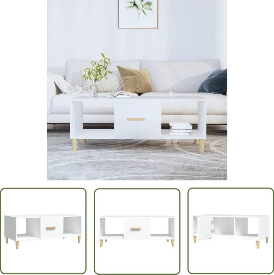 The Living Store Salontafel 102x50x40 cm bewerkt hout wit Salontafel Houten Salontafel Wit Meubilair Salontafel Met Lade Tv Tafeltje - Foto 2