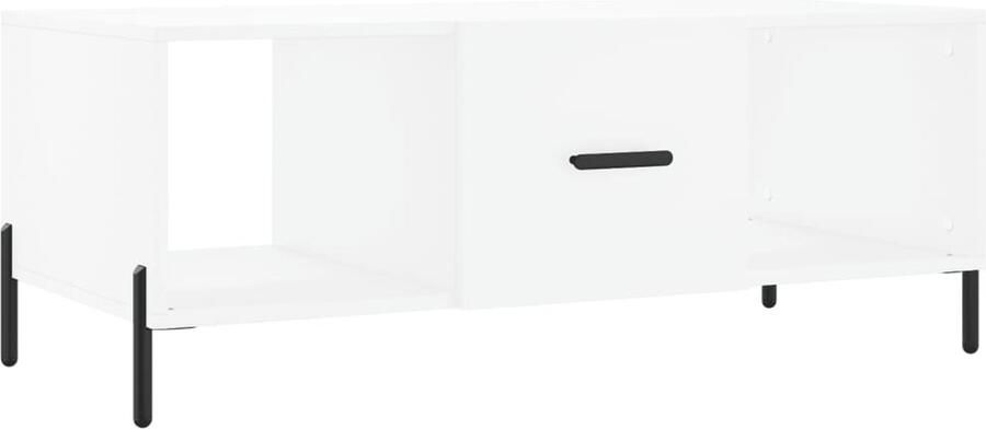 The Living Store Salontafel Wit 102x50x40 cm Duurzaam bewerkt hout 3 vakken Stevig tafelblad Praktische deur IJzeren poten Salontafel Houten Salontafel Wit Salontafel Bijzettafel Tv Tafeltje - Foto 4