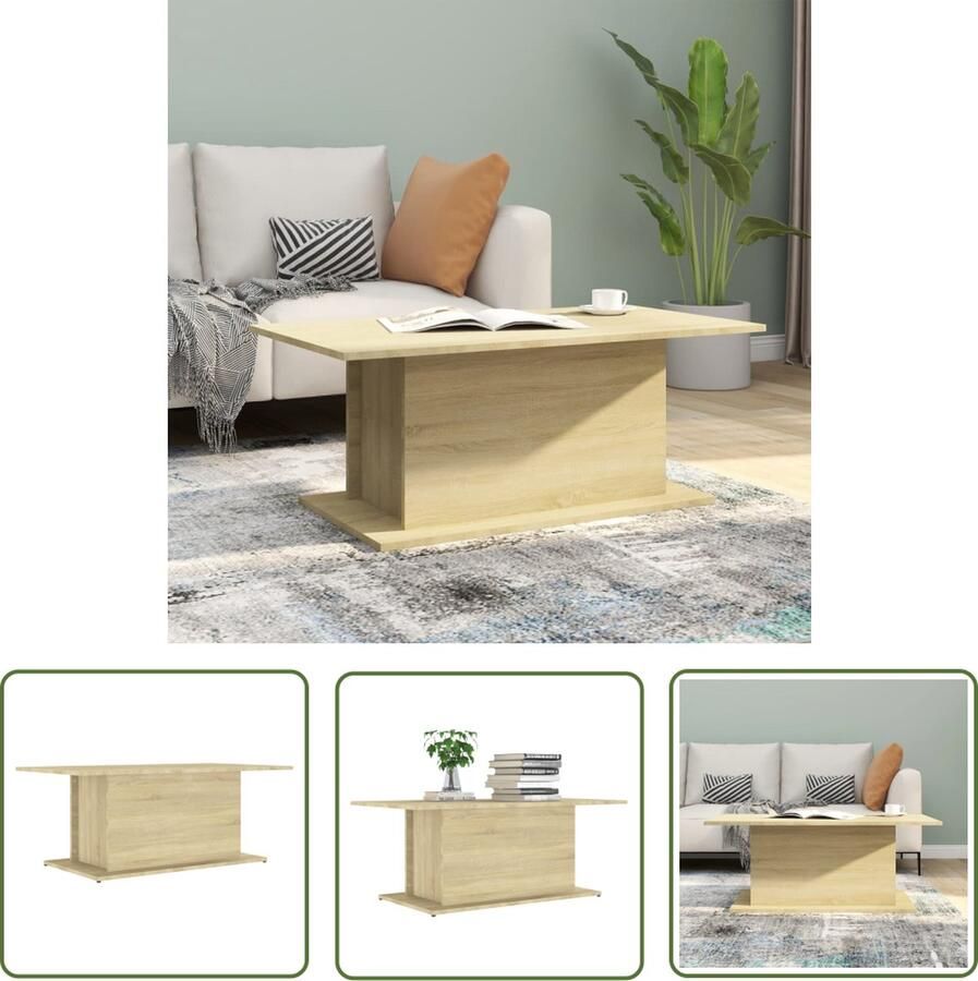 The Living Store Banktafel Sonoma Eiken Spaanplaat 102 x 55.5 x 40 cm Stevig en Duurzaam Salontafel Houten Salontafel Eiken Salontafel Beige Salontafel Living Room Furniture - Foto 2